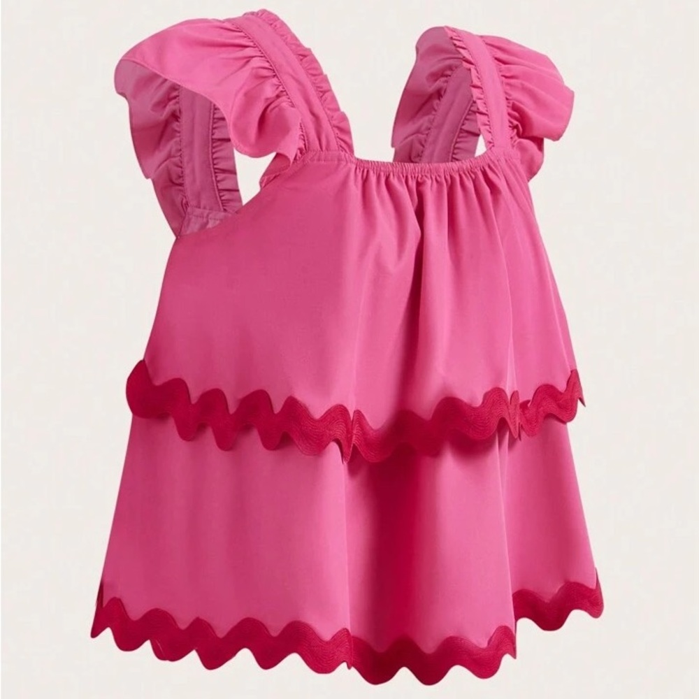 Vibrant Pink Layered Ruffle Top small - Picture 2 of 8